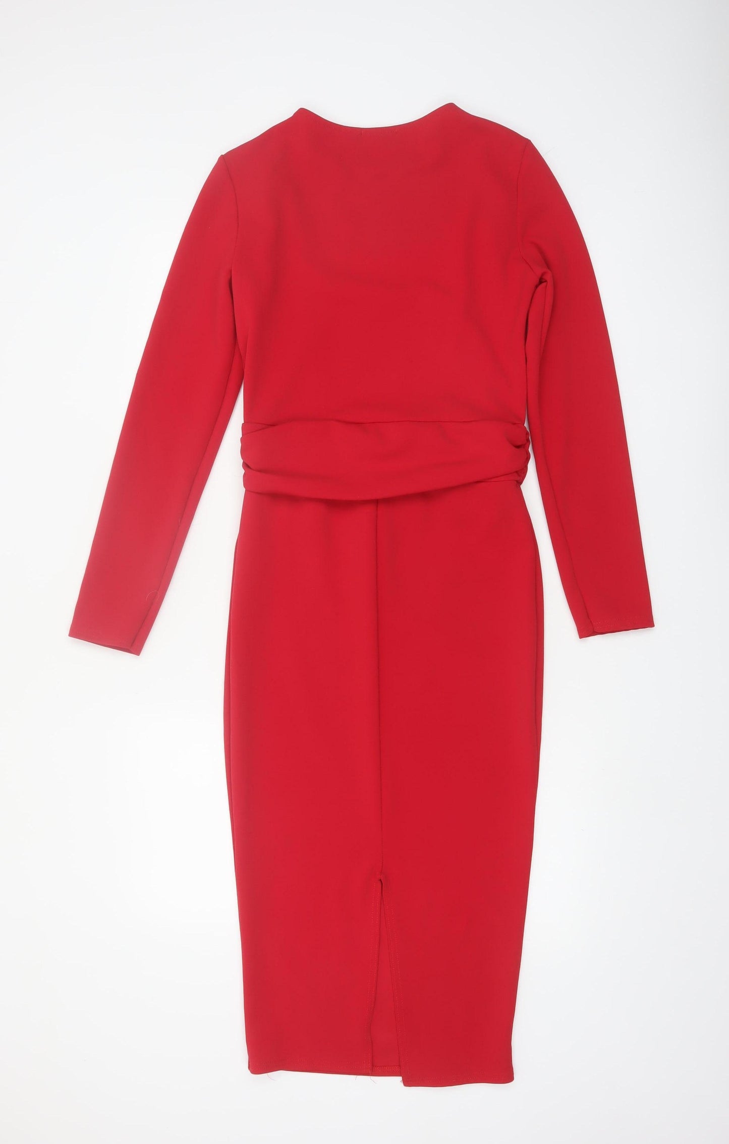 PrettyLittleThing Women’s Red Midi Bodycon Dress Size 10 Long Sleeve