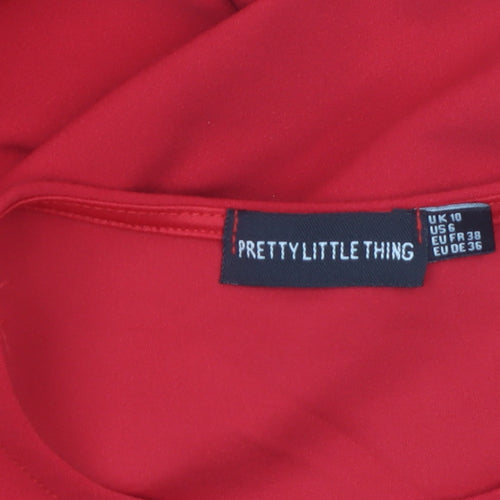 PrettyLittleThing Women’s Red Midi Bodycon Dress Size 10 Long Sleeve