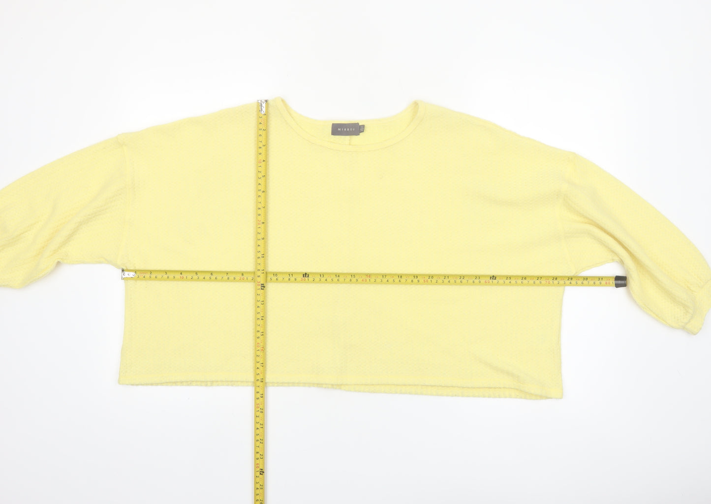 Mirrou Womens Yellow Cropped Knit Blouse Size S Relaxed Fit
