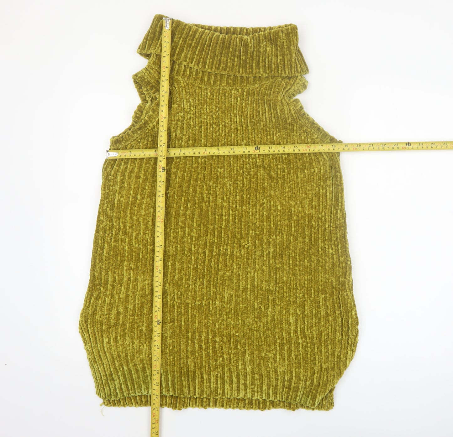 F&F Women Green Sleeveless Roll Neck Chunky Knit Jumper Size 12