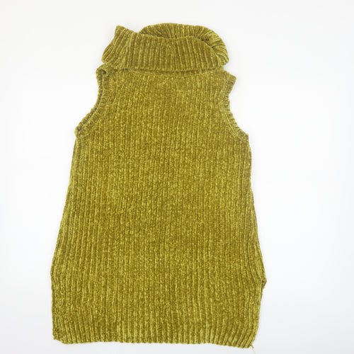 F&F Women Green Sleeveless Roll Neck Chunky Knit Jumper Size 12