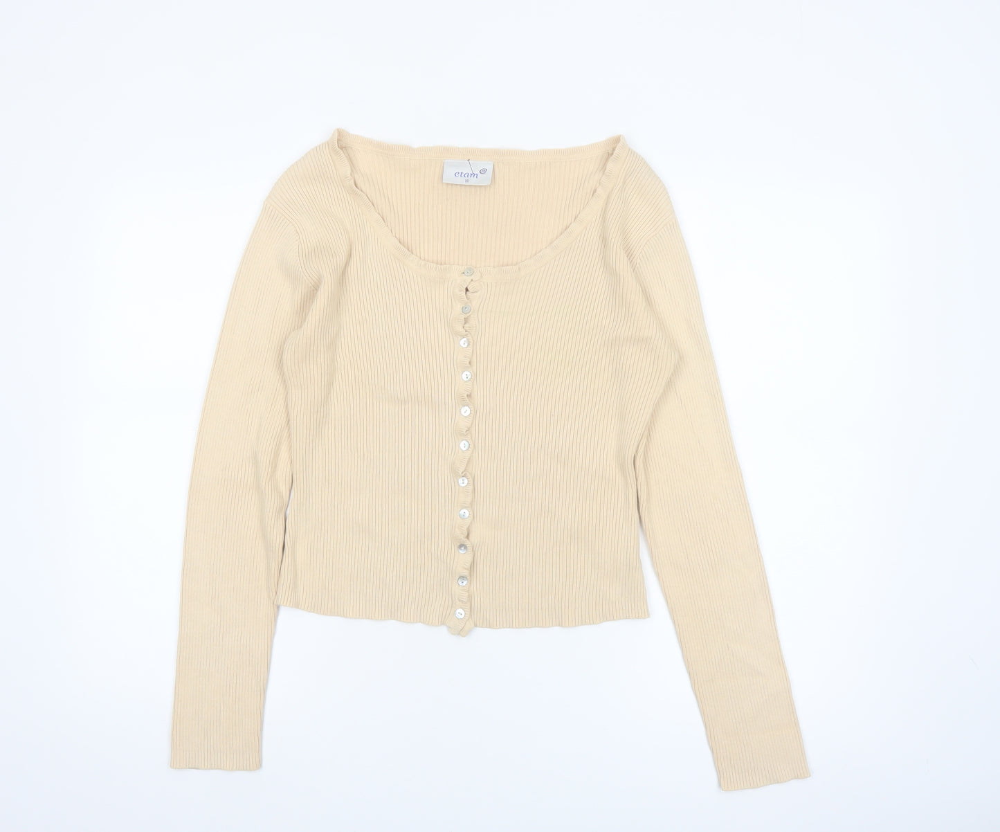 Etam Women’s Beige Cotton Slim Fit Button Cardigan Size 16