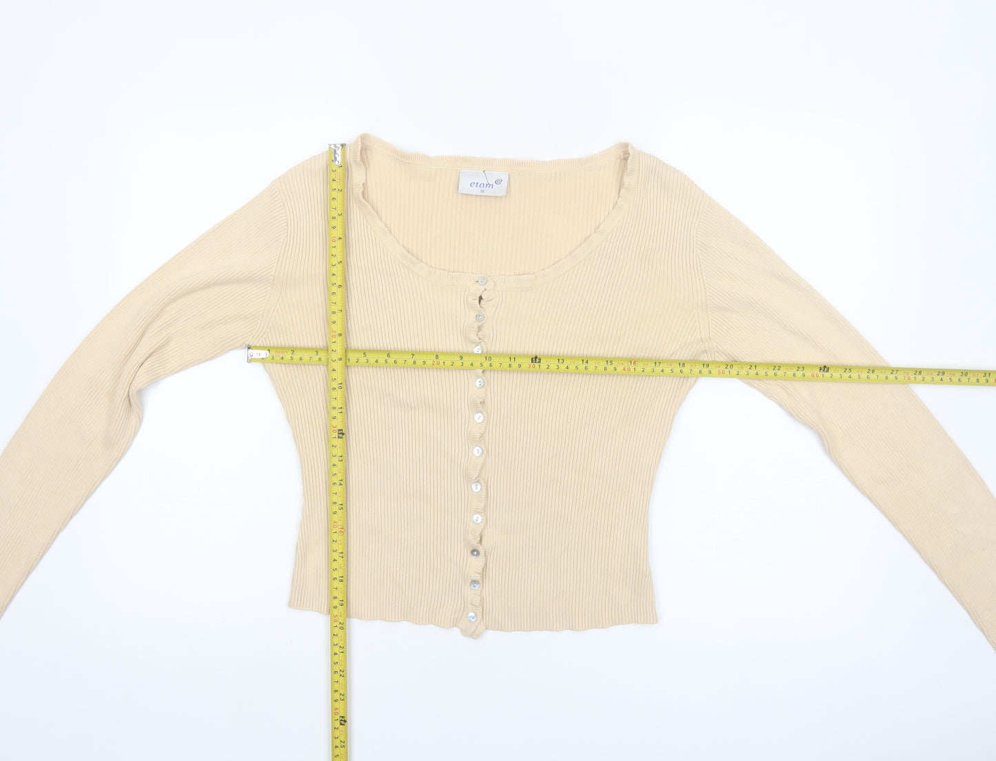 Etam Women’s Beige Cotton Slim Fit Button Cardigan Size 16