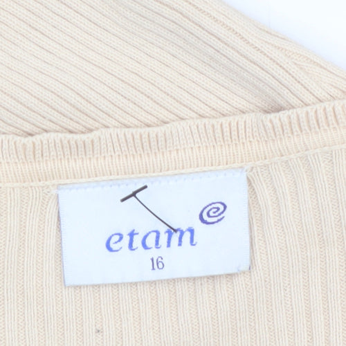 Etam Women’s Beige Cotton Slim Fit Button Cardigan Size 16