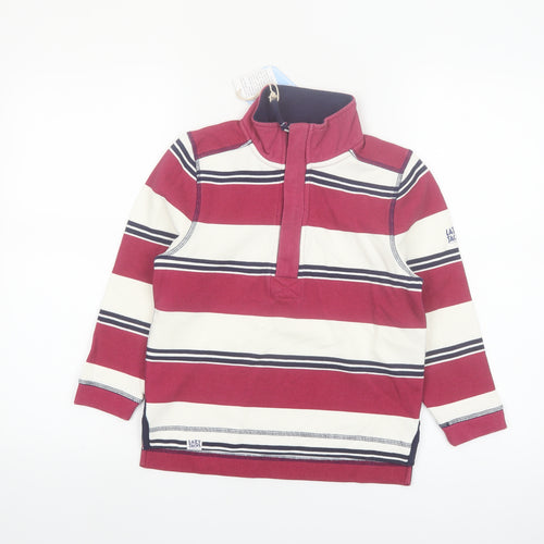Lazy Jacks Boys Red Striped 5-6 Years 1/2 Zip Cotton Sweatshirt