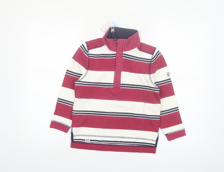 Lazy Jacks Boys Red Striped 5-6 Years 1/2 Zip Cotton Sweatshirt