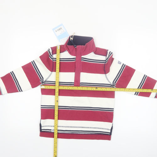 Lazy Jacks Boys Red Striped 5-6 Years 1/2 Zip Cotton Sweatshirt