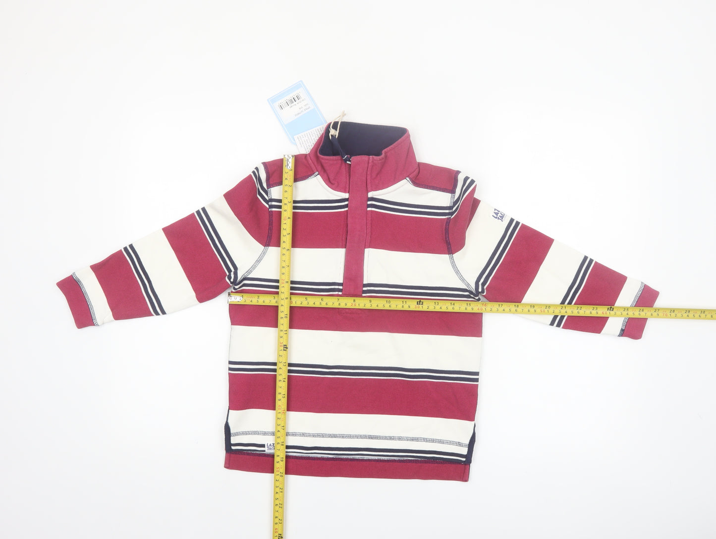 Lazy Jacks Boys Red Striped 5-6 Years 1/2 Zip Cotton Sweatshirt