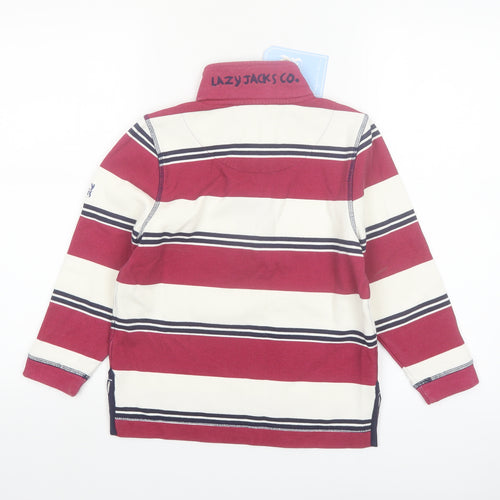 Lazy Jacks Boys Red Striped 5-6 Years 1/2 Zip Cotton Sweatshirt
