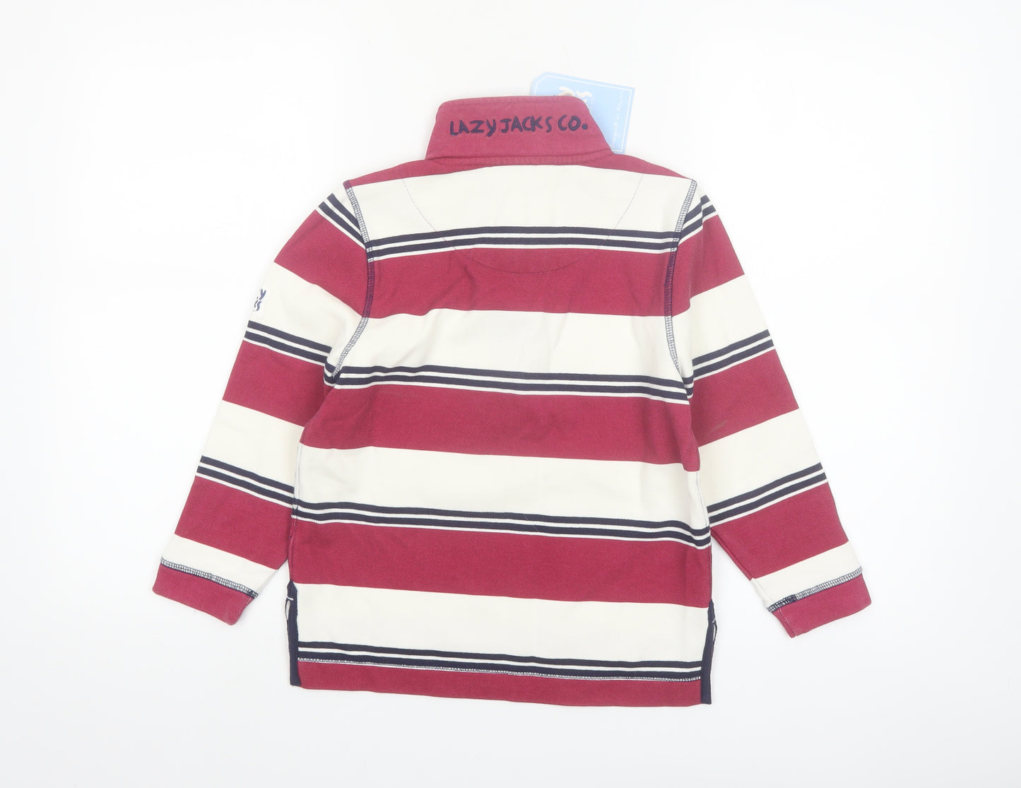 Lazy Jacks Boys Red Striped 5-6 Years 1/2 Zip Cotton Sweatshirt