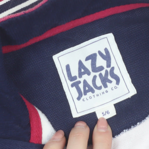 Lazy Jacks Boys Red Striped 5-6 Years 1/2 Zip Cotton Sweatshirt