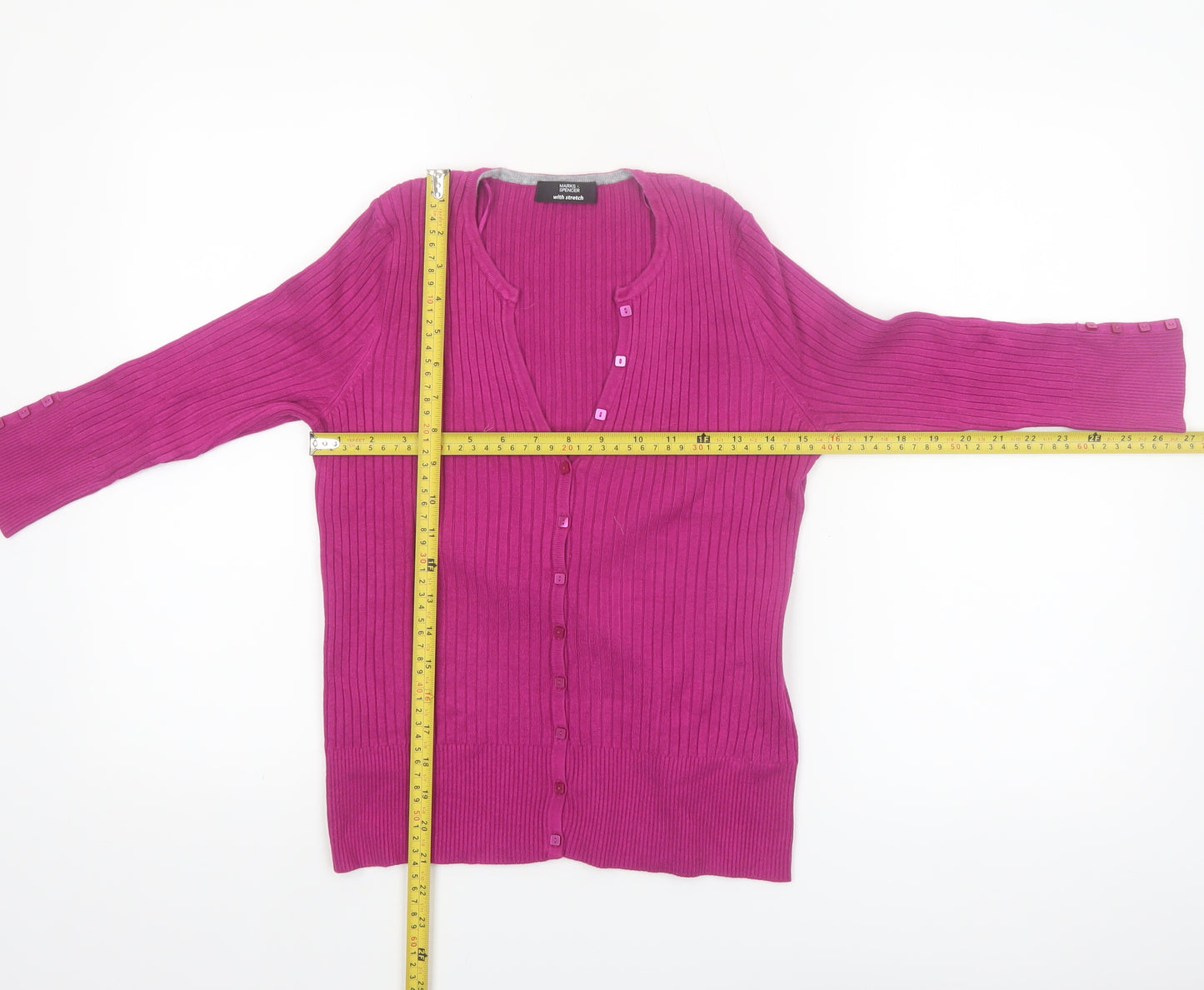 Marks and Spencer Women’s Pink Ribbed V-Neck Cardigan Size 14