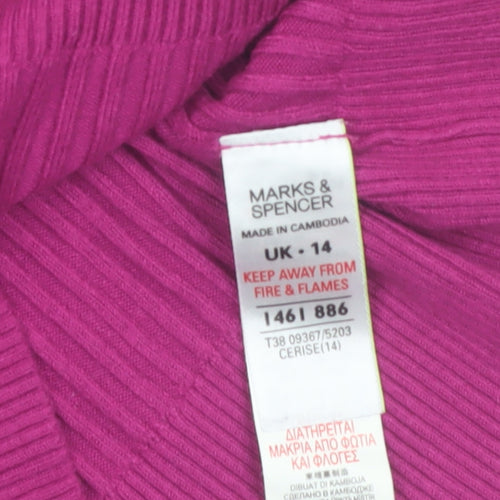 Marks and Spencer Women’s Pink Ribbed V-Neck Cardigan Size 14