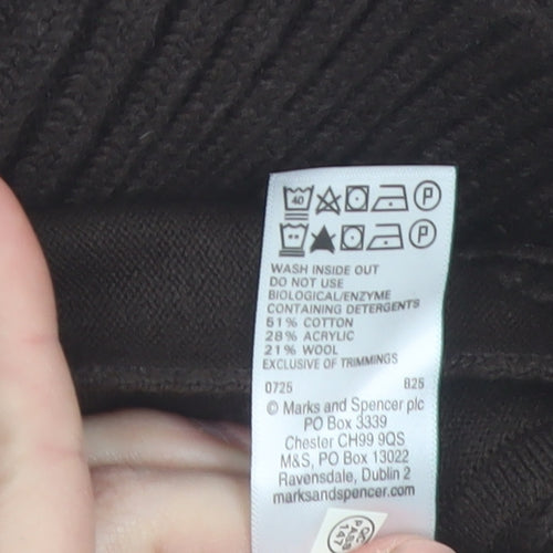 Marks and Spencer Per Una Brown Cable-Knit Full Zip Wool Blend Jumper Size 12