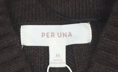Marks and Spencer Per Una Brown Cable-Knit Full Zip Wool Blend Jumper Size 12