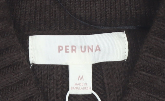 Marks and Spencer Per Una Brown Cable-Knit Full Zip Wool Blend Jumper Size 12