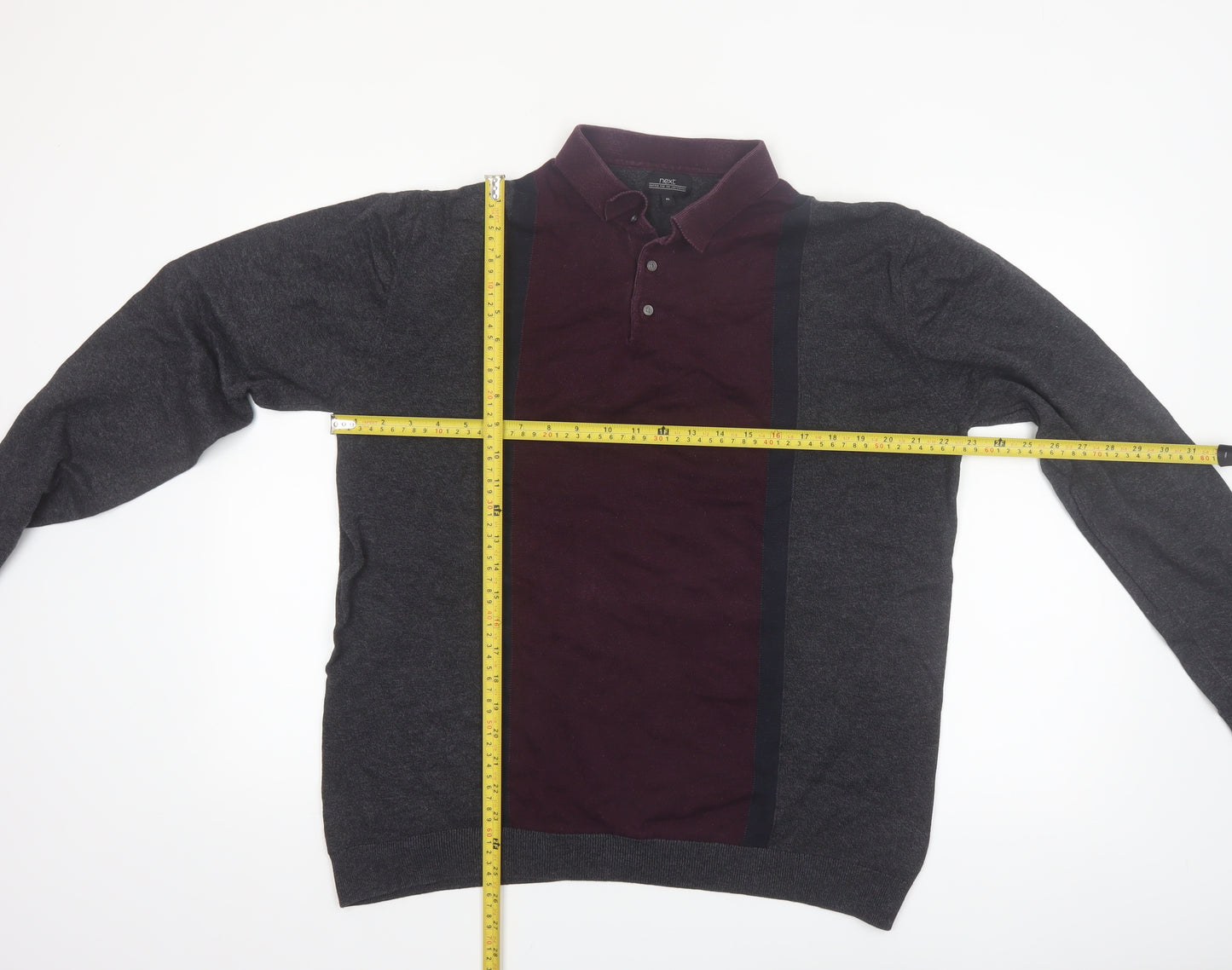 Next Men’s Grey Collared Pullover Jumper XL Cotton Knit