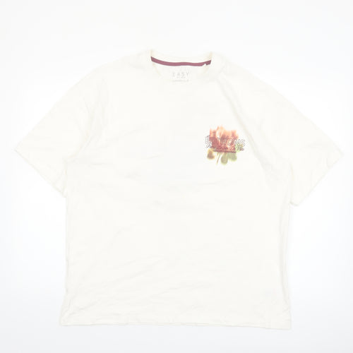 EASY Men White Oversized Graphic T-Shirt M Cotton