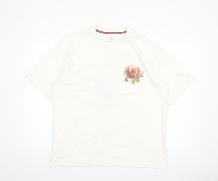 EASY Men White Oversized Graphic T-Shirt M Cotton