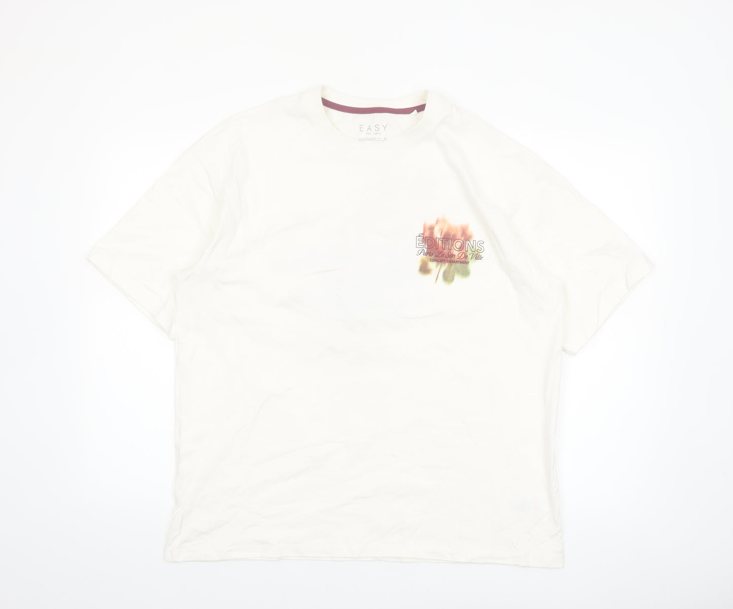 EASY Men White Oversized Graphic T-Shirt M Cotton