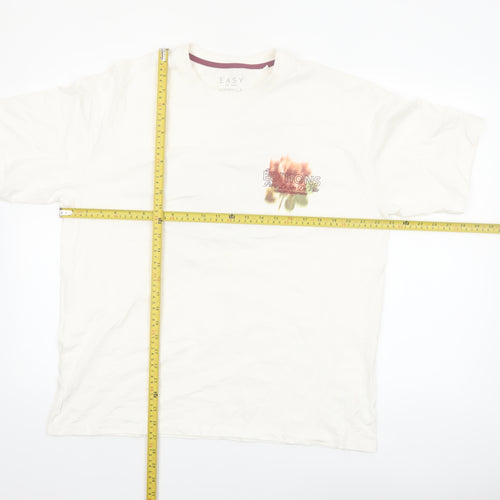 EASY Men White Oversized Graphic T-Shirt M Cotton