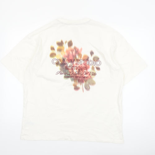 EASY Men White Oversized Graphic T-Shirt M Cotton