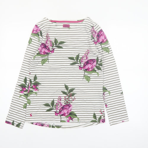 Joules Women’s White Floral Striped Long Sleeve Cotton T-Shirt Size 8