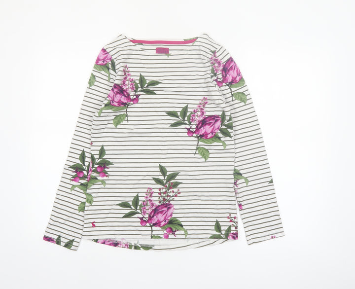 Joules Women’s White Floral Striped Long Sleeve Cotton T-Shirt Size 8