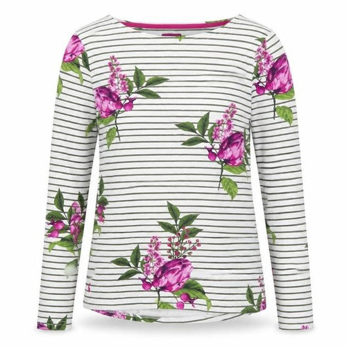 Joules Women’s White Floral Striped Long Sleeve Cotton T-Shirt Size 8