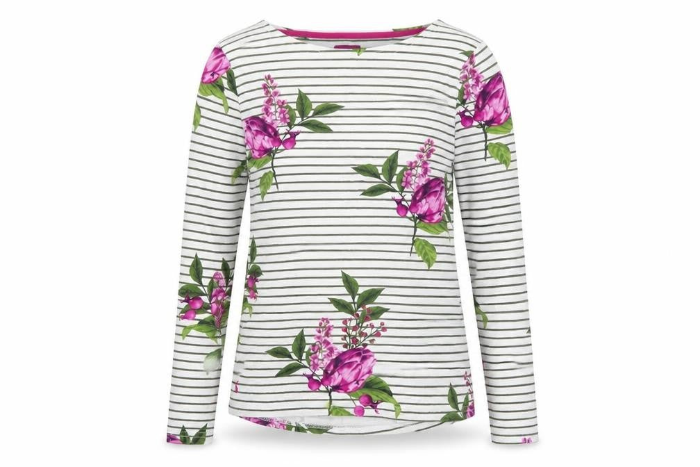 Joules Women’s White Floral Striped Long Sleeve Cotton T-Shirt Size 8