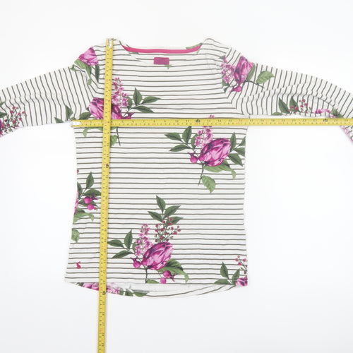 Joules Women’s White Floral Striped Long Sleeve Cotton T-Shirt Size 8