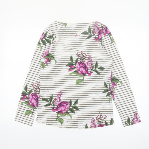 Joules Women’s White Floral Striped Long Sleeve Cotton T-Shirt Size 8