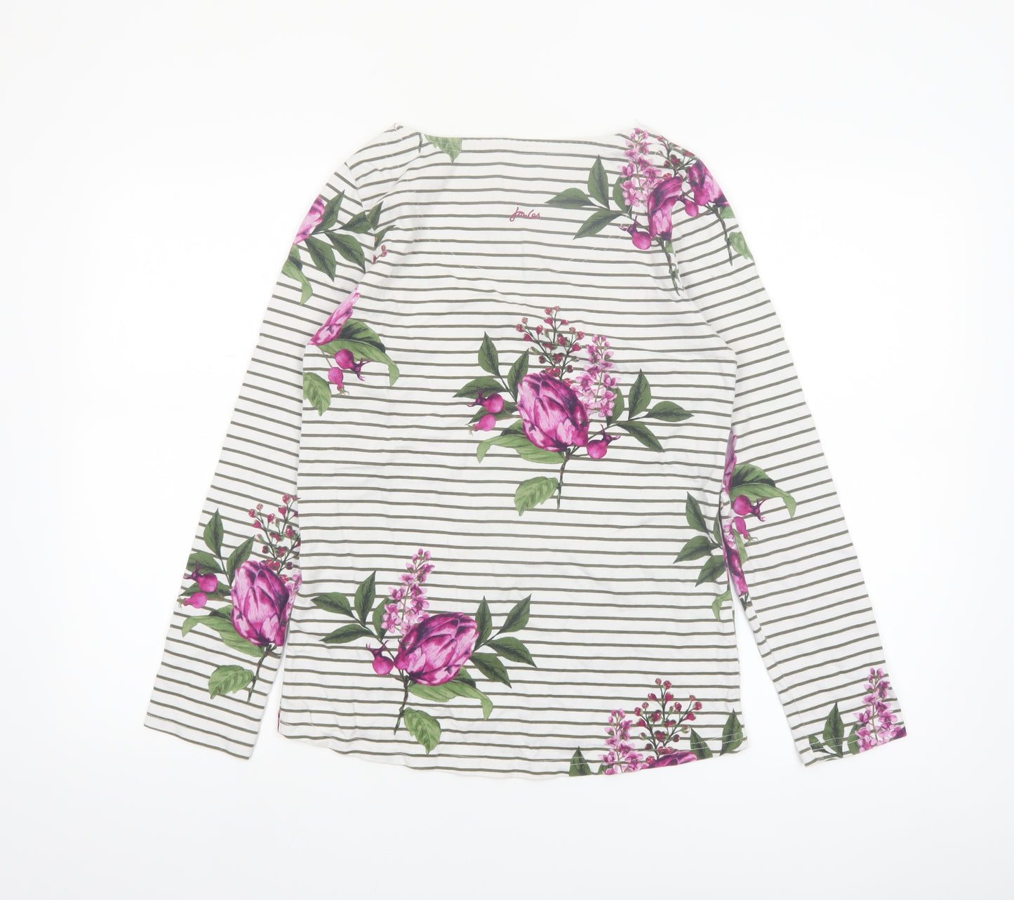 Joules Women’s White Floral Striped Long Sleeve Cotton T-Shirt Size 8