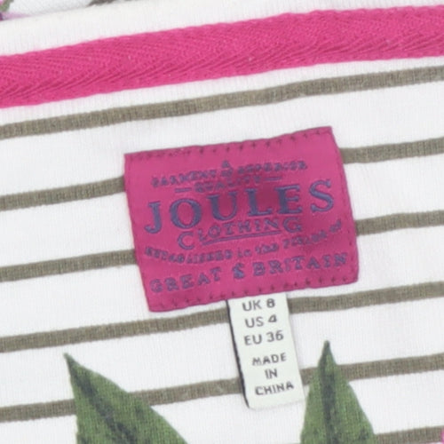 Joules Women’s White Floral Striped Long Sleeve Cotton T-Shirt Size 8
