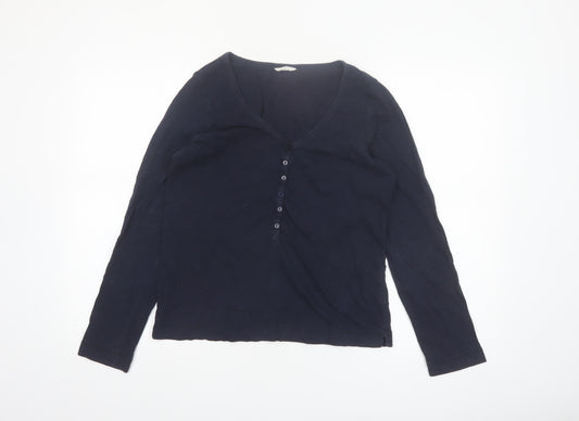 Hush Womens Blue Long Sleeve V-Neck Button-Up Top XS
