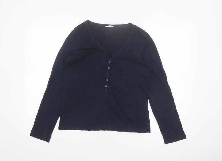 Hush Womens Blue Long Sleeve V-Neck Button-Up Top XS