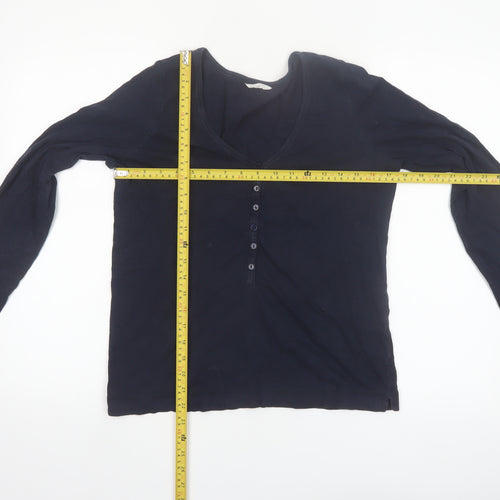Hush Womens Blue Long Sleeve V-Neck Button-Up Top XS