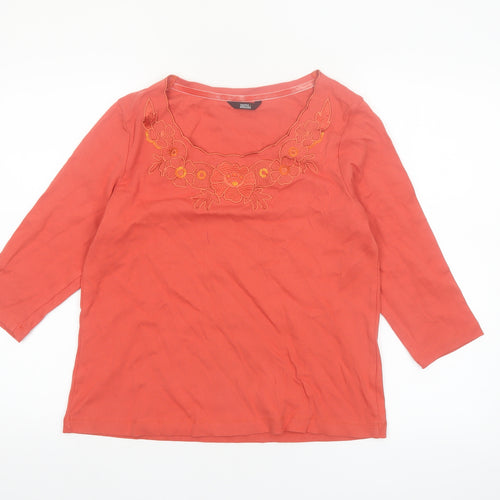 Marks and Spencer Women's Orange Embroidered Cotton 3/4 Sleeve Blouse Size 14