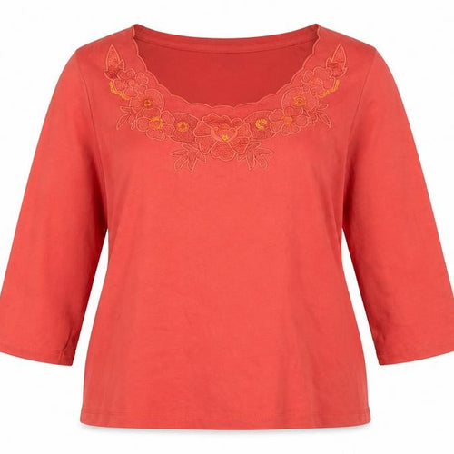 Marks and Spencer Women's Orange Embroidered Cotton 3/4 Sleeve Blouse Size 14