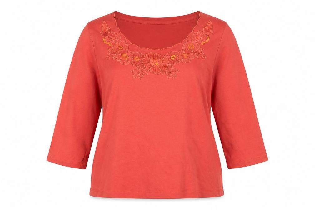 Marks and Spencer Women's Orange Embroidered Cotton 3/4 Sleeve Blouse Size 14