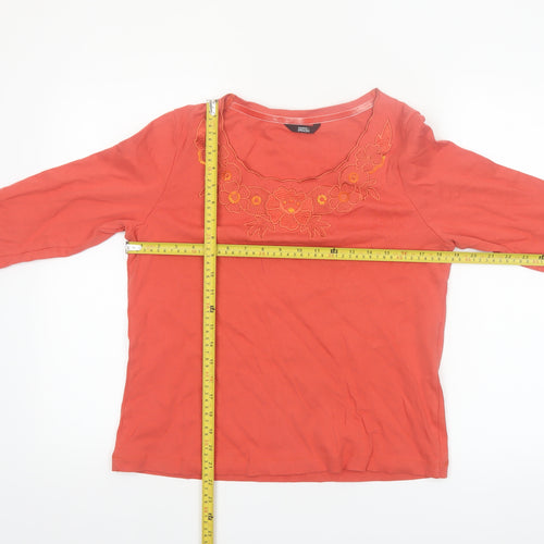 Marks and Spencer Women's Orange Embroidered Cotton 3/4 Sleeve Blouse Size 14