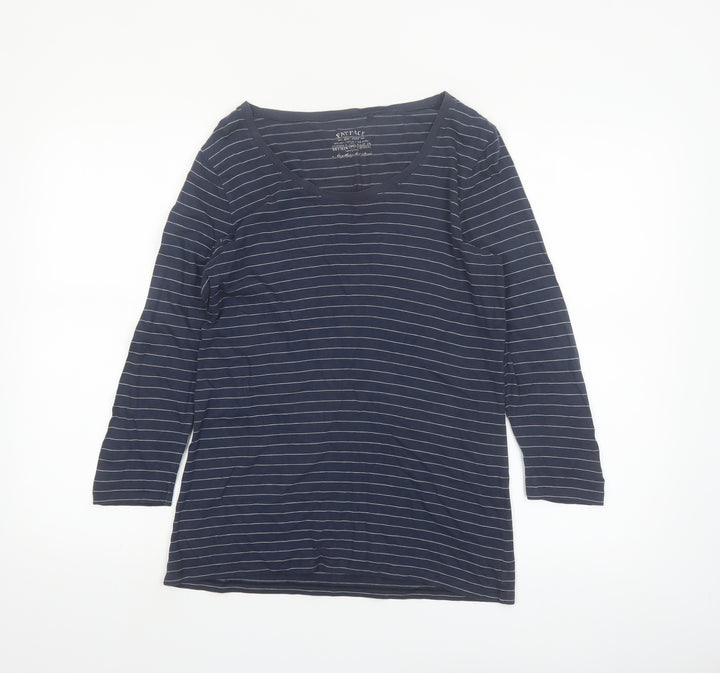 FatFace Womens Blue Striped 3/4 Sleeve Scoop Neck T-Shirt Size 12