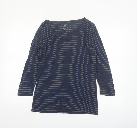 FatFace Womens Blue Striped 3/4 Sleeve Scoop Neck T-Shirt Size 12