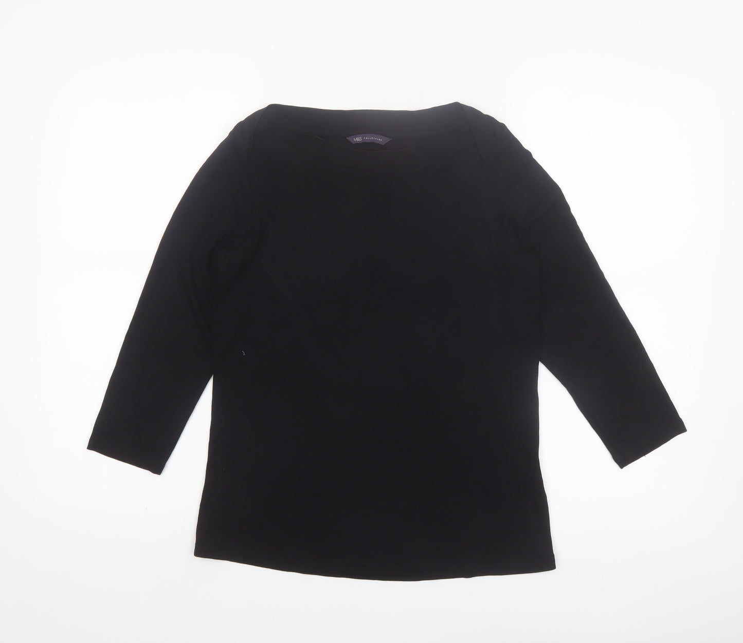 Marks and Spencer Womens Black 3/4 Sleeve Boat Neck Jersey Top Size 10
