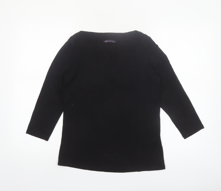 Marks and Spencer Womens Black 3/4 Sleeve Boat Neck Jersey Top Size 10