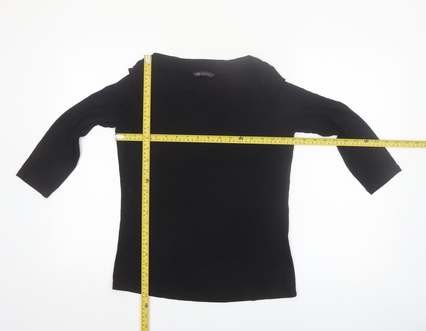 Marks and Spencer Womens Black 3/4 Sleeve Boat Neck Jersey Top Size 10