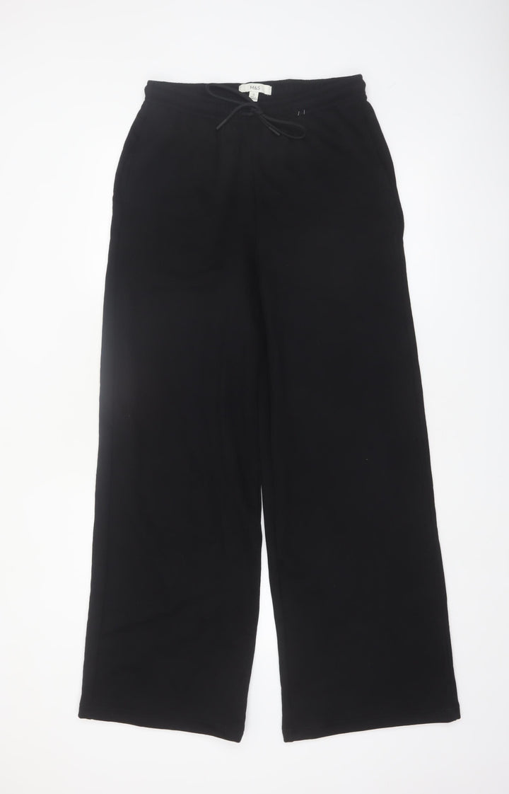 Marks and Spencer Women's Black Size 10 Tall Wide-Leg Cotton Blend Sweatpants