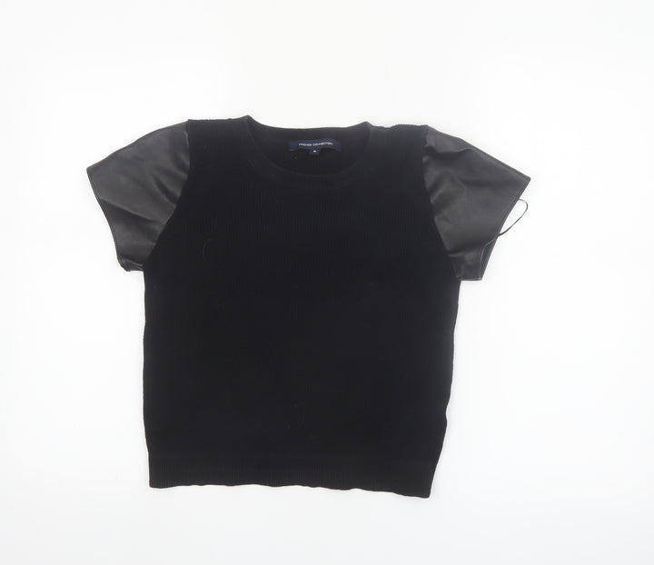 French Connection Women's Black Short Sleeve Cotton Blend Top M
