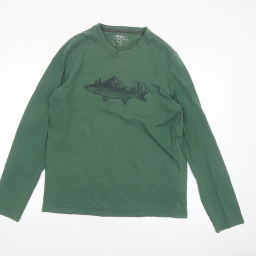 Mountain Warehouse Men’s Green Long Sleeve Organic Cotton Graphic Top Size M