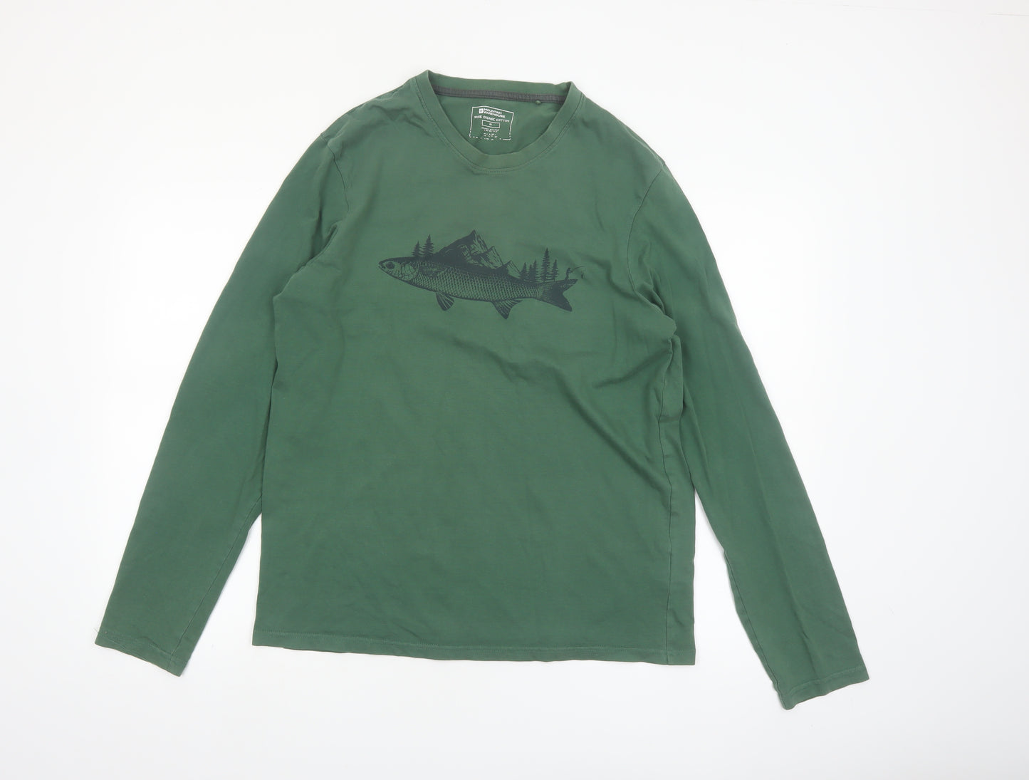 Mountain Warehouse Men’s Green Long Sleeve Organic Cotton Graphic Top Size M